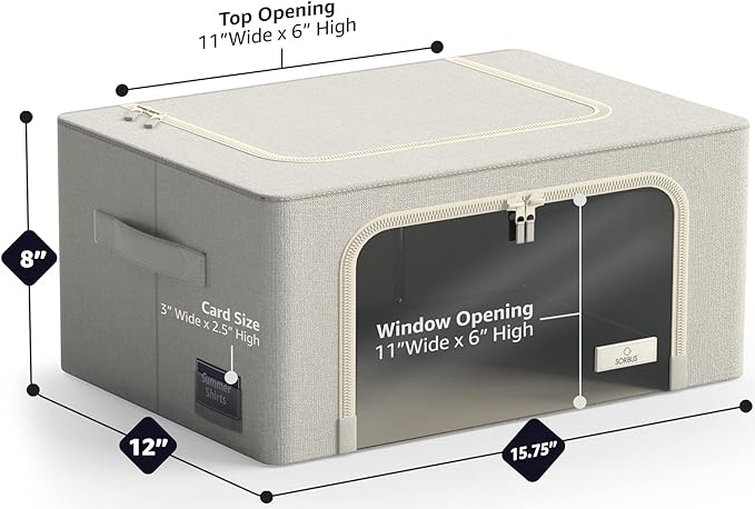 Sorbus Storage Bins with Metal Frame - Stackable & Foldable Clothes Organizer Bags - Oxford Fabric Storage Containers with Large Clear Window & Carry Handles, Bedroom Organization for Bedding & Linen