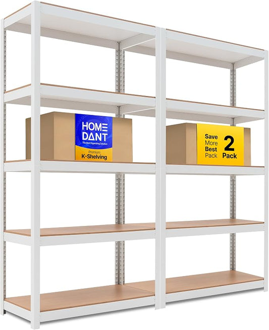 HOMEDANT House 36.2" W 5 Tier Heavy Duty Garage Shelving Adjustable Metal Rack Storage Shelves Standing Shelf Unit Organizers Pantry Closet Office White 2Pack
