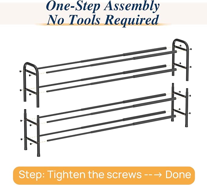 ENJOYBASICS 4 Tier Expandable Shoe Rack for Closet, Small Metal Shoe Organizer, 24 Pairs, Black