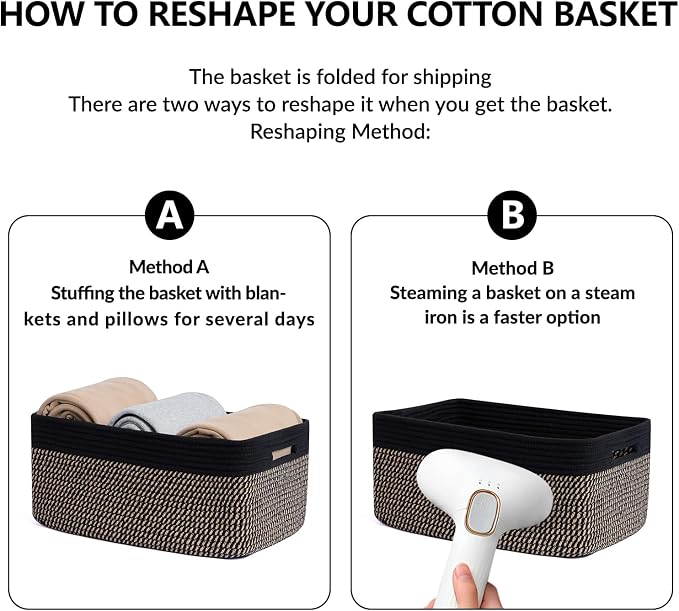 MiniArk Large Storage Baskets for Shelves, 17 x 13 x 7.5” Closet Organizers Bins for Clothes Blanket Towels, Baby Nursery, Toy Baskets Box, Woven Rope Baskets, 2 Packs Woven Brown