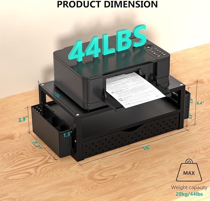 WALI Monitor Stand Riser with Drawer and 2 Pen Holders, Desk Organizers and Accessories for Computer, Printer, Laptop Stand for Home Office Supplies, (PTT004-B), 1 Pack, Black