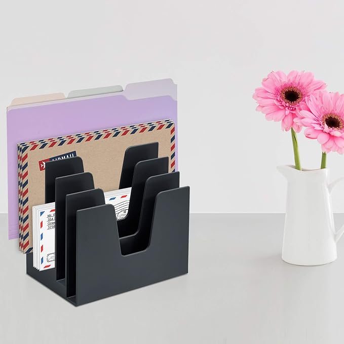Acrimet 5 Section Incline File Sorter Organizer, Desktop Mail Holder, Black | Durable Plastic, Space-saving Design, Easy Document Access, Ideal for Office, Home and School Use