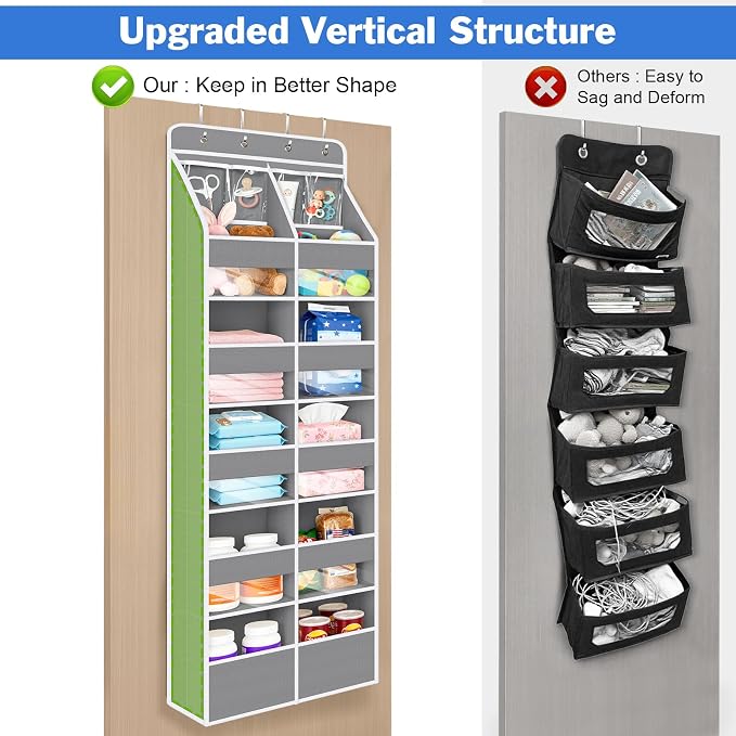 Univivi Upgraded Over the Door Organizer for Baby Nursery, Grey, 6-Shelf | Fabric Door Organizer with Clear Window Deep Pockets, Over Door Hanging Organizer for Baby Essential, Bedroom, and Dorm