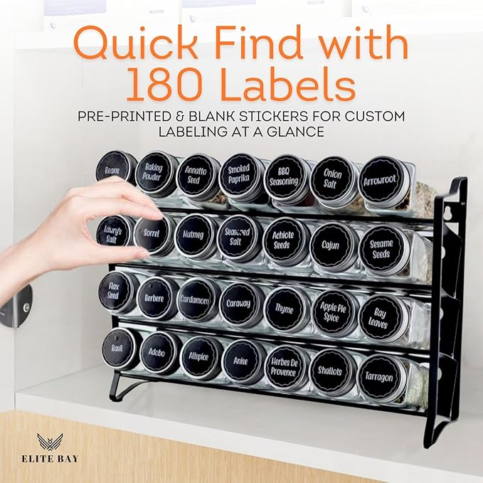 ELITE BAY-Spice Jar Rack Organizer– 4-Tier Organizer 28 Bottles,180 Labels, Funnel.