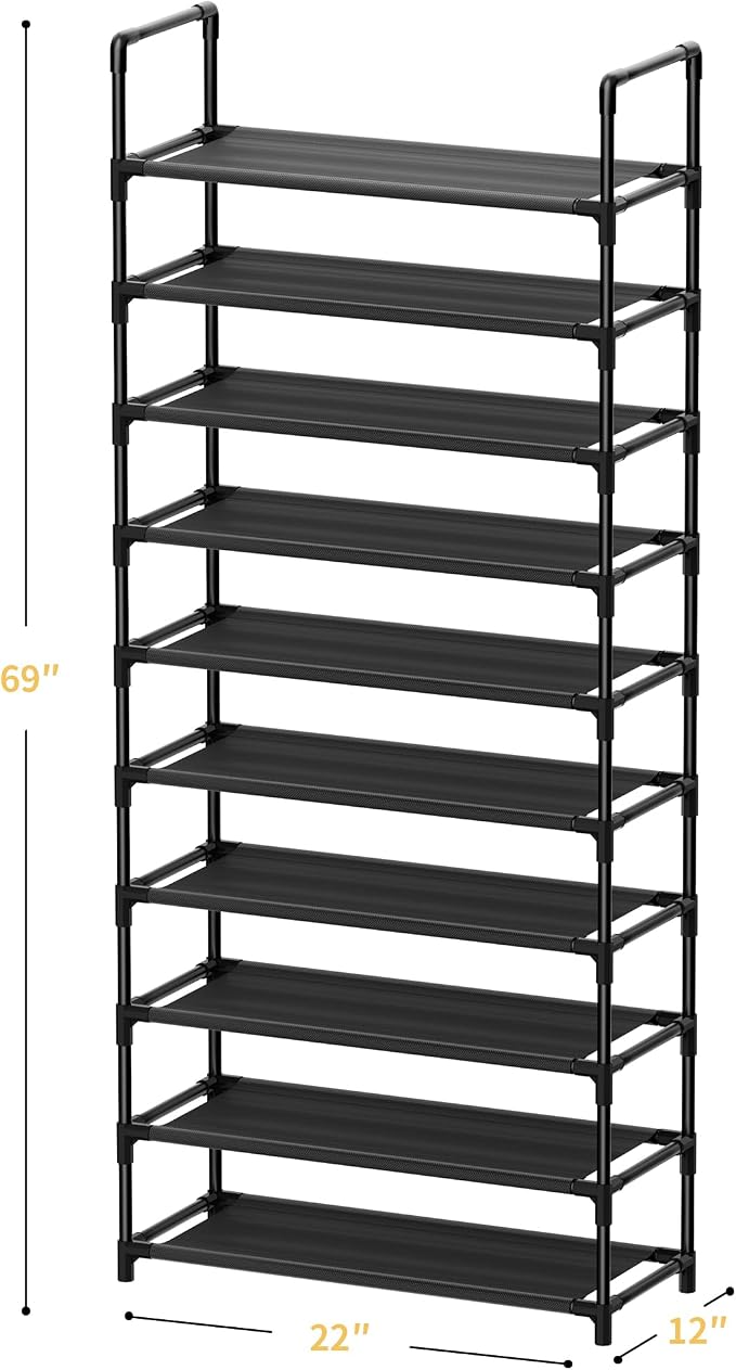 Shoe Rack, 10 Tier Shoe Storage Organizer Fit 30-35 Pairs Shoes,Metal Tall Shoe Shelf for Closet,Entryway,Garage,Bedroom,Cloakroom