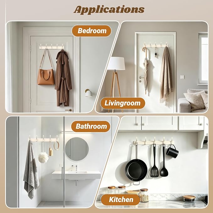 MIAOW Over The Door Hooks, Strong Adhesive Hanger Shower Towel Racks White | 10 Coat Hook for Shower Bathroom, Detachable Adhesive Hook Not Damage Door, Save Space, No Noisy, Adjustable Height for All
