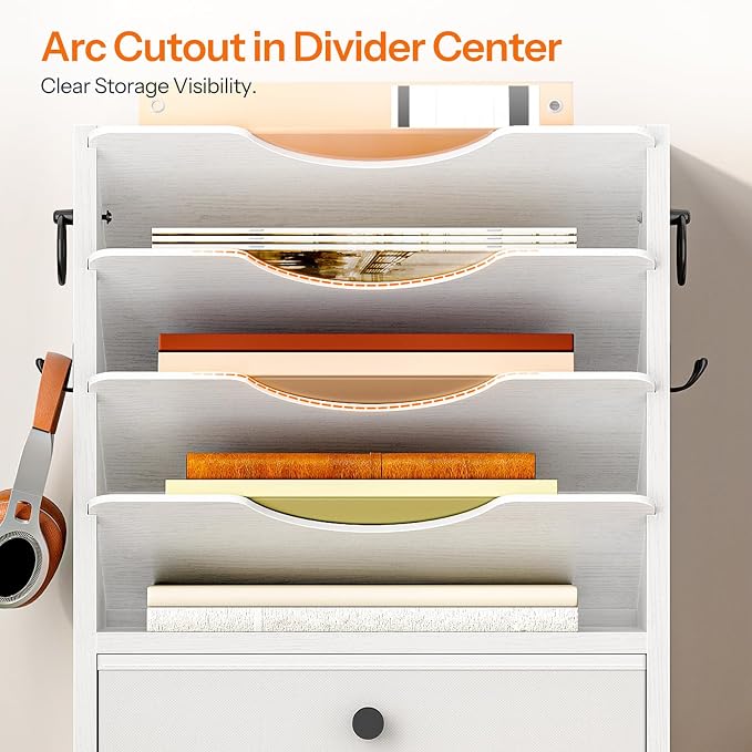 HOOBRO Wall File Organizer, Mail Organizer Wall Mounted, Wooden Literature Organizer, Construction Paper Organizer with Drawer Storage and 2 Hooks, for Office, Classroom, Home, White WT14WF01