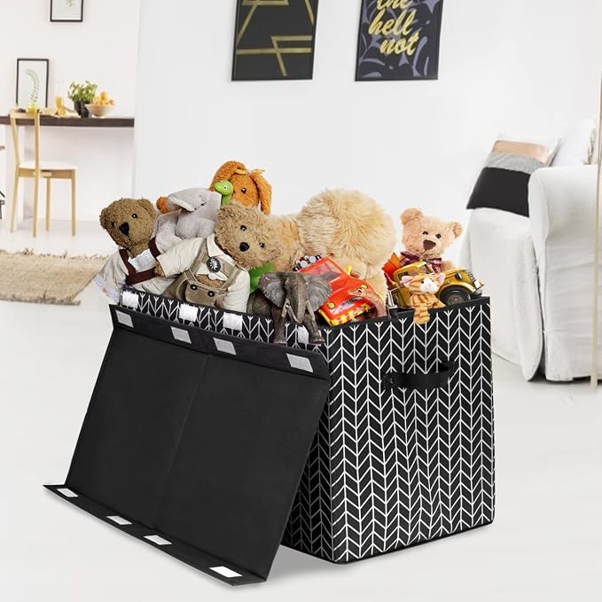 Mayniu Large Toy Box Chest with Lid, Kids Toy Storage Organizer Bins Basket for Living Room, Nursery, Closet, Bedroom, Playroom 25"x13" x16" (Black)