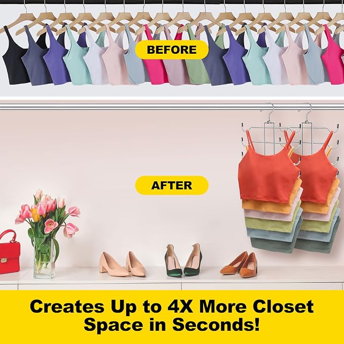 Closet Organizers and Storage, 6 Tier Tank Top Hanger, Dorm Room Essentials, Non-Slip Bra Hangers Space Saving, Organization for Camisoles Sports Bras Strappy Dress Swimsuits Ties, 3 Pack