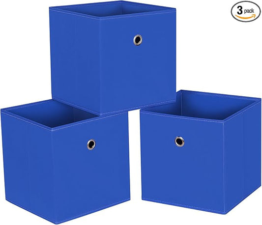 Foldable Storage Cubes Bins ,11 Inch Cloth Storage Cube Fabric Storage Box Cubes Organizer Baskets with Handles for Home Organizer Set of 3 (Dark Blue)