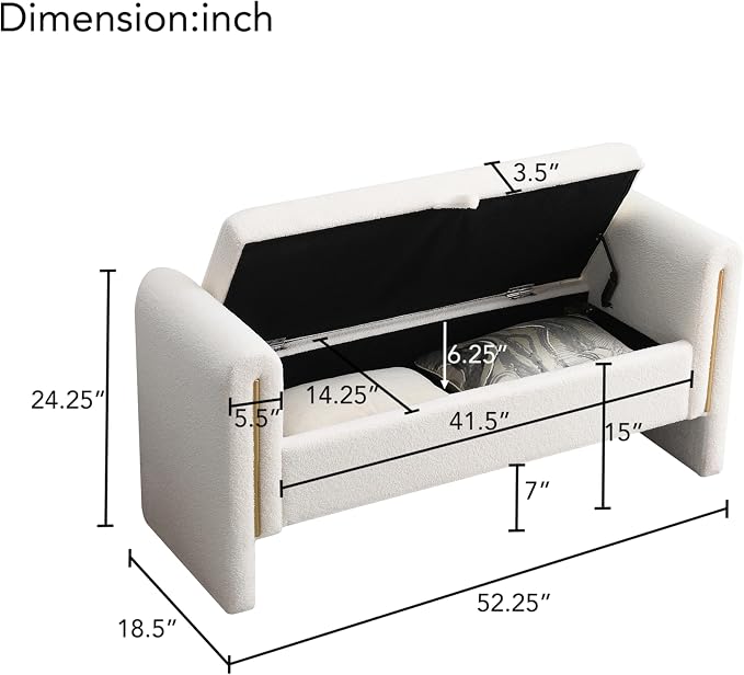 Christopher Knight Home Upholstered Storage Ottoman, Teddy Fabric Bench with Solid Wood Legs, Comfortable Foot Rest Stool, Storage Bench for Bedroom End of Bed, Living Room, Dining Room, White