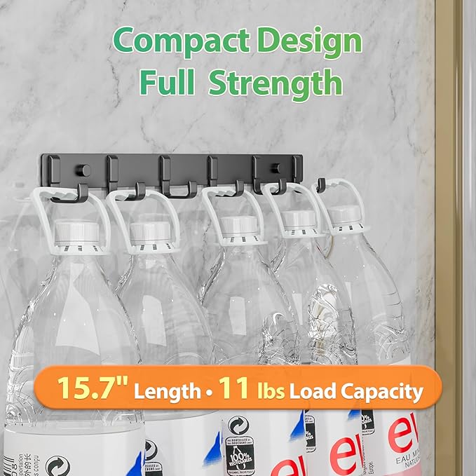 16-Inch Wall Mount Coat Rack with 6 Hooks, Compact Hooks for Hanging Coats, Hats, Bags and Purses in Entryway, Bedroom, Bathroom or Closet, Install with Strong Glue or Screws (3-Pack)