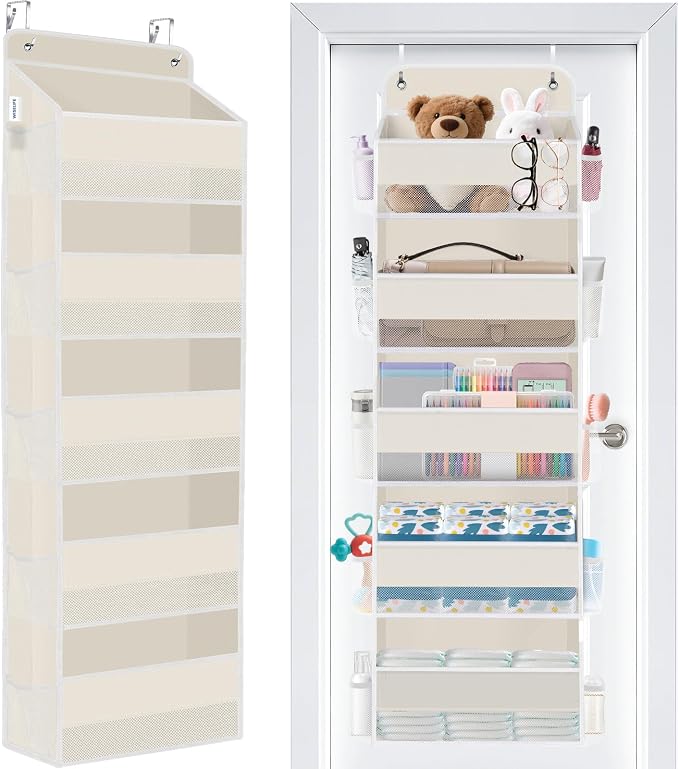 Over The Door Organizer Storage Large Capacity Hanging Bedroom Storage | 5 Shelves, 40 LB Capacity, Foldable Mesh Design, Clear Window, Sturdy, Large Storage Organizer for Nursery, Pantry & Closet