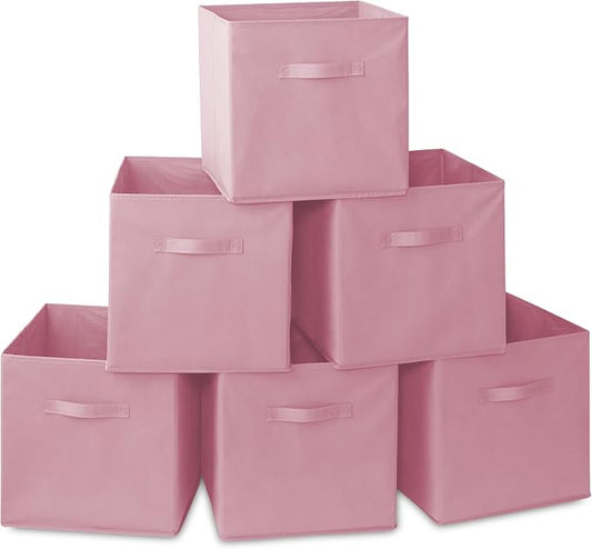 Casafield Set of 6 Collapsible Fabric Cube Storage Bins, Light Pink - 13" Foldable Cloth Baskets for Shelves, Cubby Organizers & More