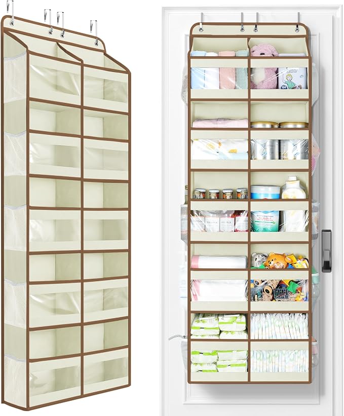 Yecaye 5-Tier Over The Door Organizer Dual-Column, 80lbs Load Over the Door Storage of 10 Compartments, Heavy Duty Extra Large Door Organizer Hanging for Bedroom Dorm Bathroom Pantry, Beige, 1 Pack