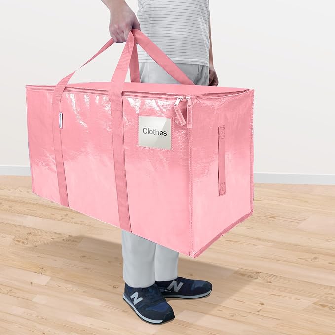 TICONN 2 Pack Extra Large Moving Bags Heavy Duty with Zippers & Carrying Handles, Durable Storage Bags Moving Boxes for Closet Organizers and Storage (2 Pack, Coral)