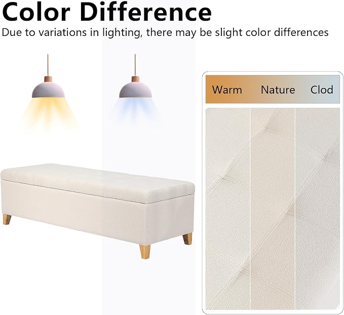 Joveco Storage Ottoman Bench, 51" Linen Rectangle Long Bench, for Bedroom, End Foot of Bed, Living Room, Entryway, Beige