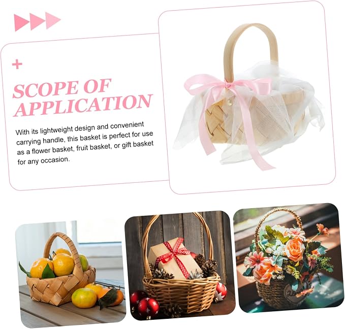 Zerodeko Woven Rattan Basket for Fruits and Flowers Decorative Storage Basket with Natural Touch for Home Wedding and Picnic Decor Includes Tulle Ribbon