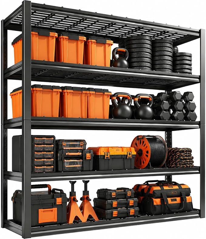 PRESTELION Garage Shelving 3000LBS Garage Storage Shelves 5-Tier Heavy Duty Shelf Adjustable Metal Shelving Units for Basement, Commercial, Warehouse, Industrial, 72" H×35.4" W×15.7" D, Black