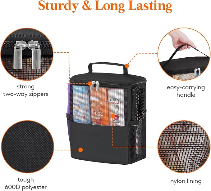 Lifewit Shower Bag Mesh Shower Caddy Portable College Dorm Room Essentials Tote Bag for Bathroom, Gym, Travel, Camping Quick Dry Hanging Shower Organizer Basket Toiletry Bag, Medium, Black