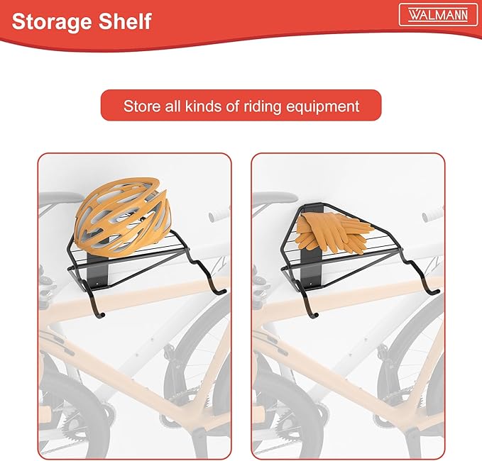 WALMANN Wall Mounted Horizontal Bike Rack, Foldable Space Saving Bicycle Storage Solution for 2 Bikes, Indoor Bike Storage for Garage