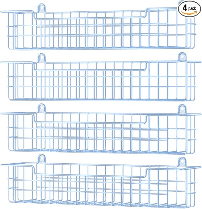 Spice Rack Wall Mount, 4-Pack Seasoning Organizer for Kitchen Storage Organization, Metal Spice Holder Saving Space Shelf for Cabinet, RV, Pantry, Blue