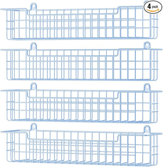 Spice Rack Wall Mount, 4-Pack Seasoning Organizer for Kitchen Storage Organization, Metal Spice Holder Saving Space Shelf for Cabinet, RV, Pantry, Blue
