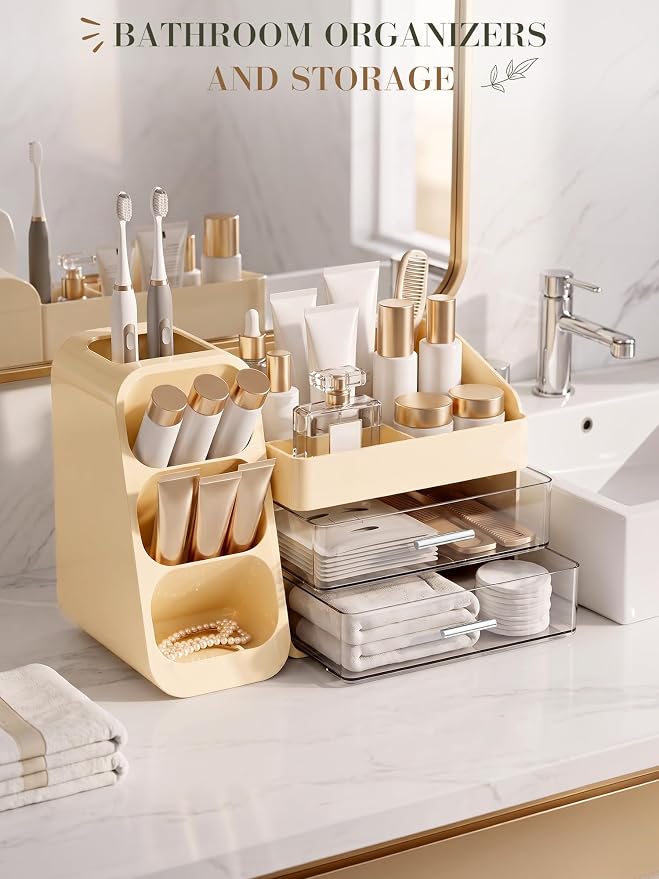 Large Makeup Organizer Countertop Skincare Organizers, Spacious Cosmetic Display Case for Vanity Organizers Storage, Waterproof Make Up Organizer for Bathroom, Birthday Gifts for Women, Cream