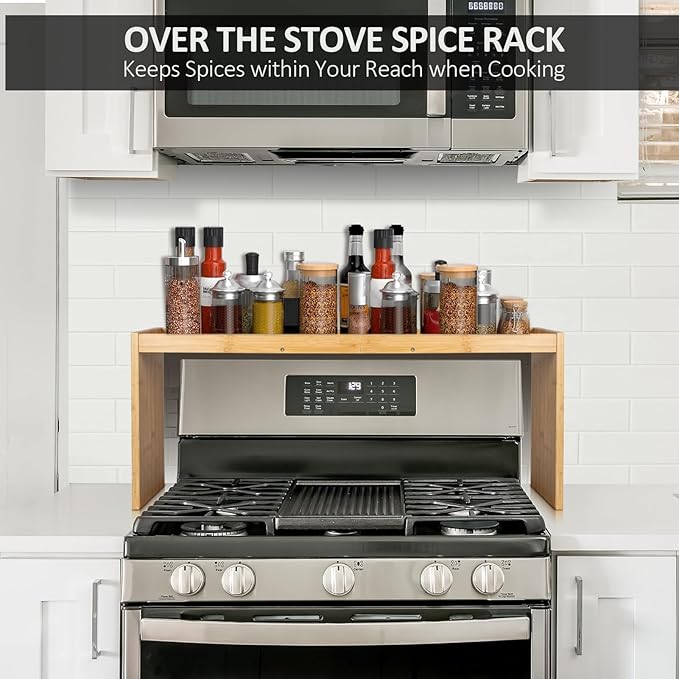 Over the Stove Spice Shelf for Kitchen,33" Over Stove Spice Rack Organizer | Stove Top Shelf, Stove Shelf for Back of Stove,Above Stove Shelf Spice for Kitchen