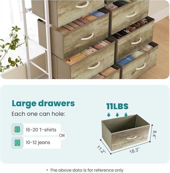 OLIXIS 8 Drawer Storage Dresser for Bedroom, Closet Organizers Units | Fabric Dresser with Wooden Top, Chest of Drawers Clothes Storage, Tower Cabinet, TV Stand Furniture, Oak Greige