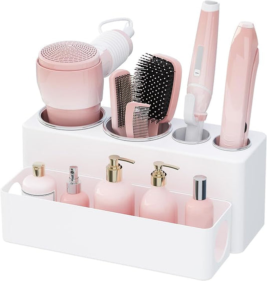 Lifewit Hair Tool Organizer Dryer Holder Countertop with 4 Cups, White | 4 Stainless cups Tools Organizer, Acrylic body Hair Product Storage for Curling Iron, Brush, Straightener, Bathroom
