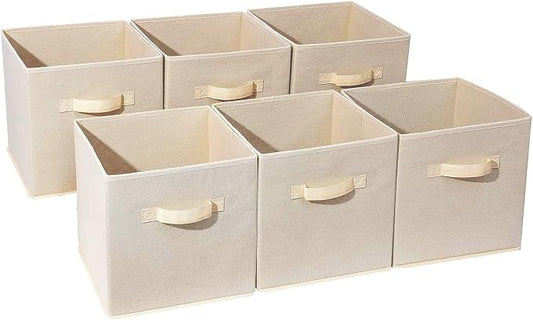 Fabric Storage Bins 10.6 x 10.6 x 11 Storage Cubes 6 Pack Warm Beige | Foldable Clothing Storage Bins, Reinforced Handles, Sturdy, Lightweight, Space-Saving, For Closet, Shelf, Nursery And Bedroom