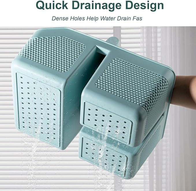Plastic Shower Caddy Portable Shower Basket with Bamboo Handle, Blue | Cleaning Caddy Organizer Storage Tote for Bathroom, College Dorm Essentials, Bath Toy Storage