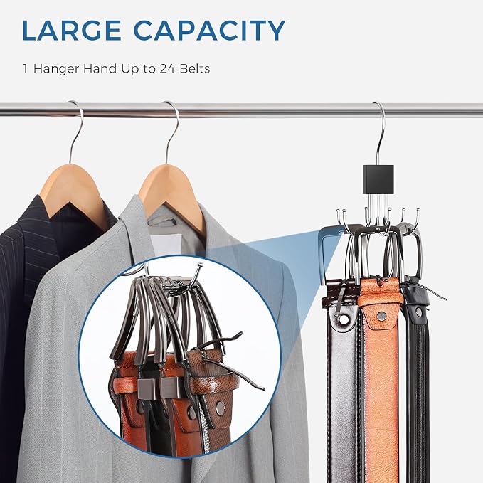 Belt Hanger, Belt Organizer for Closet 360° Rotatable | Max 24 Belt Storage Space Saving Closet Organizers and Storage for Belt, Bra, Tank Top, Tie, Scarf, Purse 3Pcs