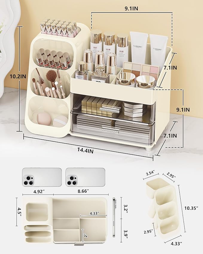 Anylady Large Capacity Makeup Organizer Countertop with Makeup Brush Holder for Vanity, Thickened Material, Bathroom Countertop Organizer Skin Care Perfumes Storage, Teen Girl Gifts for 13-25 Year