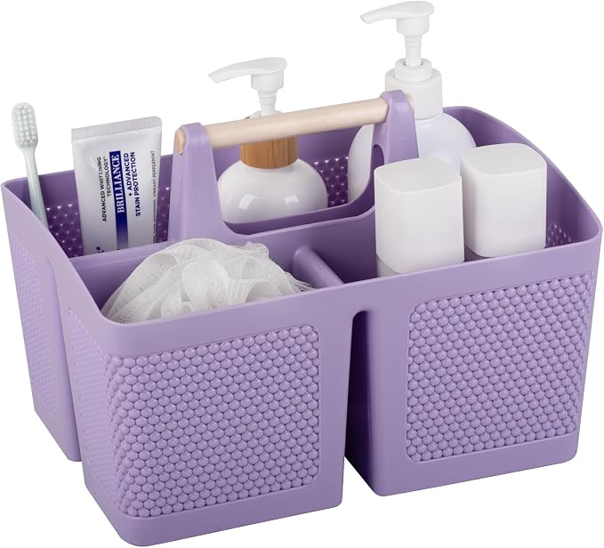 rejomiik Plastic Shower Caddy, Portable Shower Basket with Handle, Purple | Cleaning Caddy Organizer for Bathroom, College Dorm Room Essentials, Storage Tote