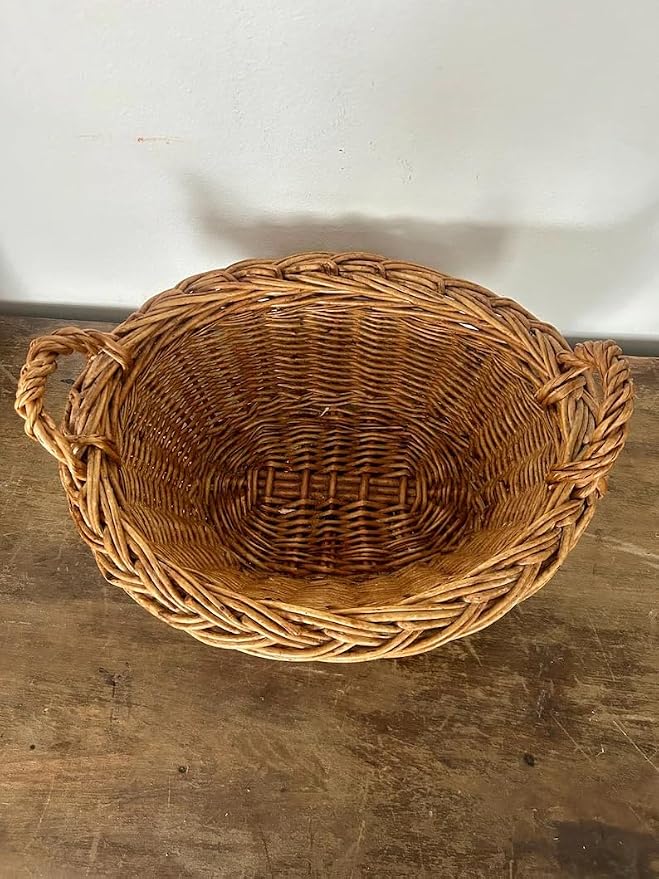 Handwoven Wicker Storage Basket with Handles, Rustic Farmhouse Decorative Basket, Natural Brown Woven Basket for Kitchen Pantry Bathroom Bedroom, Multipurpose Organizer Basket