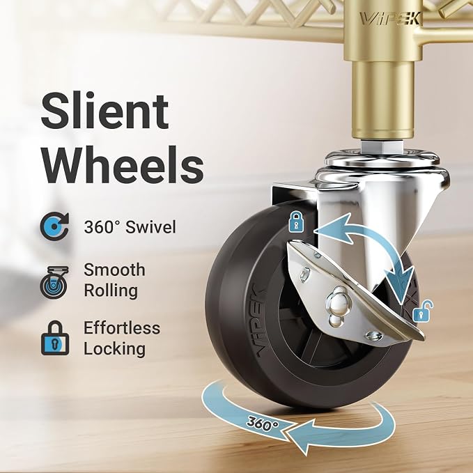 VIPEK R3 Portable Closet for Hanging Clothes Rolling Clothes Rack | Lockable Silent Wheels, Adjustable Wire Shelving, Metal Side Hooks, Load 374lbs, Space-Saving Storage for Apartment, Gold