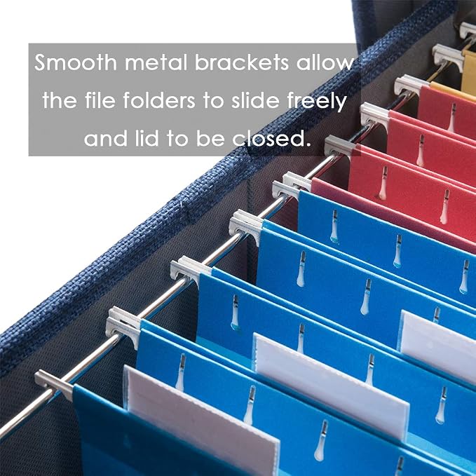 File Organizer Box - Set of 1 Collapsible Decorative Linen Filing Storage Hanging File Folders with Lids Office Cabinet Letter/Legal Size Navy Blue (17x14x11.2 inch)