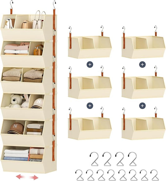 Hanging Closet Organizer Extra Large, Clothes Hanging Shelves for Closet with Divider, Collapsible Closet Storage System, Fabric Storage Bins for Home, Dorm, Rv, Sweaters, Handbags, Underwear, Sock