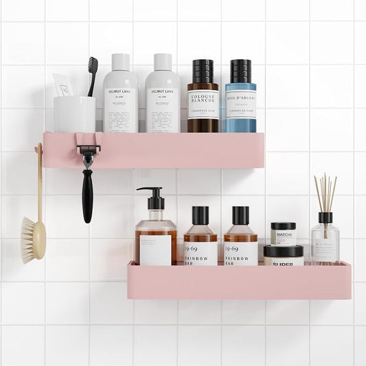 Kitsure Shower Caddy Adhesive, Stylish Shower Organizer, XX-Large, Pink | 2 Pack Shower Shelf for Inside Shower, 100% Rustproof Metal Shelves, No-Drill Bathroom Organizers and Storage