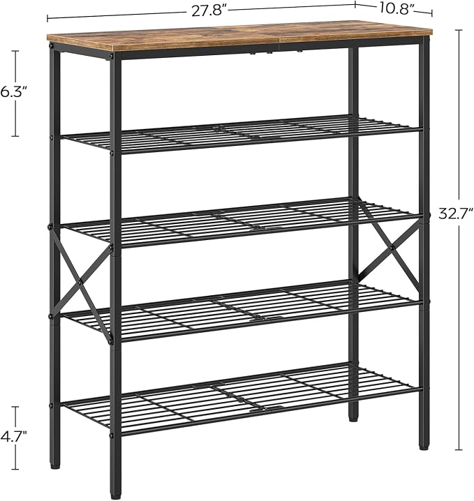 YATINEY 5-Tier Shoe Rack, Shoe Storage for Entryway and Closet, Free Standing Shoe Organizer with Metal Mesh Shelves, 16-20 Pairs of Shoes, Rustic Brown and Black SS05BR