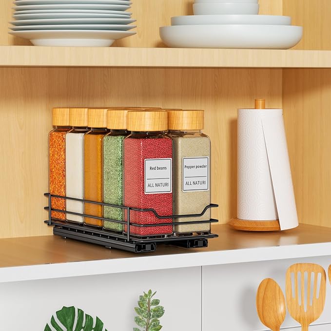RCHYFEED Pull Out Spice Rack Organizer, 1 Tier,4.5" Wx10.5 Dx2.5 H | Heavy Duty Slide Out for Inside Cabinet & Pantry, Kitchen Cabinet Seasoning Organizer,Vertical Spice Racks Storage Spices