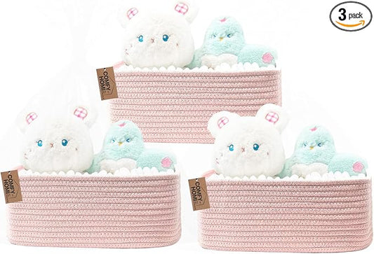 COMFY-HOMI 13" x 8.5" x 5.1" Storage Baskets for Organizing | Cotton Rope Woven Basket | Toy Storage Bin Box | Basket for Shelves, Closet Organizer Bin, Decorative Closet Shelf, 3 Pack