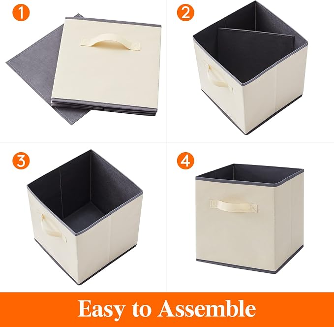 Lifewit Storage Cubes, Foldable Decorative Fabric Storage Baskets for Organizing Home Organizers with Handles for Shelves, Closet, 11 Inch Bins, 18L Beige, 6 Packs