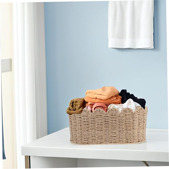 Hemobllo Hand-woven Paper Rope Storage Basket Sturdy Frame Woven Container for Organizing Home Sundries Practical Decorative Basket for Living Room and Bedroom Storage