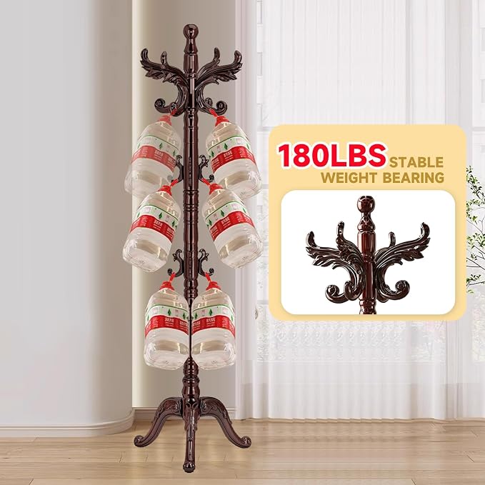 Wood Coat Rack Stand Vintage Coat Rack Freestanding with 14 Hooks | Solid Wood Coat Rack with Triangl Base,Wooden Coat Hanger Stand,Classic Coat Clothes Tree Stand for Office