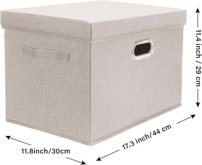 Collapsible Storage Bins With Lids, Large Fabric Storage Boxes - 2 Pack - Beige
