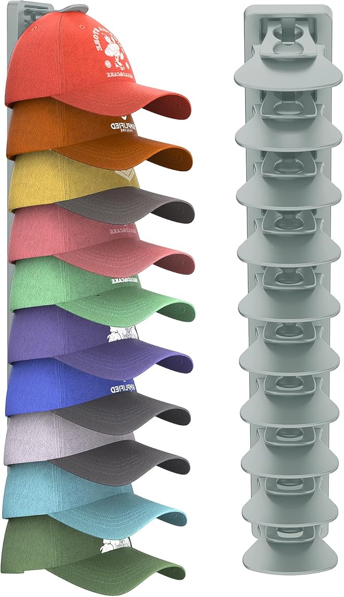 Hat Organizer for Baseball Caps, 1 Pack Hat Rack for Wall, Strong Adhesive Hat Storage Display Holder(Gray)