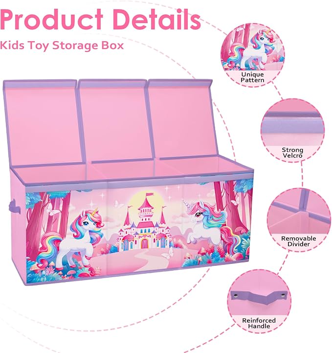 Large Toy Box Collapsible Chest Organizer with Flip Lid for Kids | Oxford Storage Box with Handle for Boy Girl Sturdy Waterproof Organizing Decor for Bedroom Playroom Nursery 37.7×12.5×15.7''